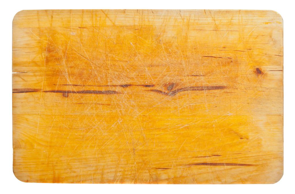 木制刨花板,孤立的白色背景上的空厨房木制切菜板